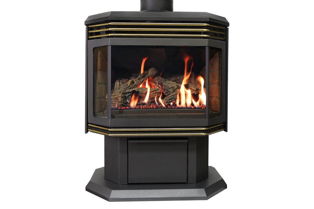 45 gas freestanfing stove gold grills red bricks